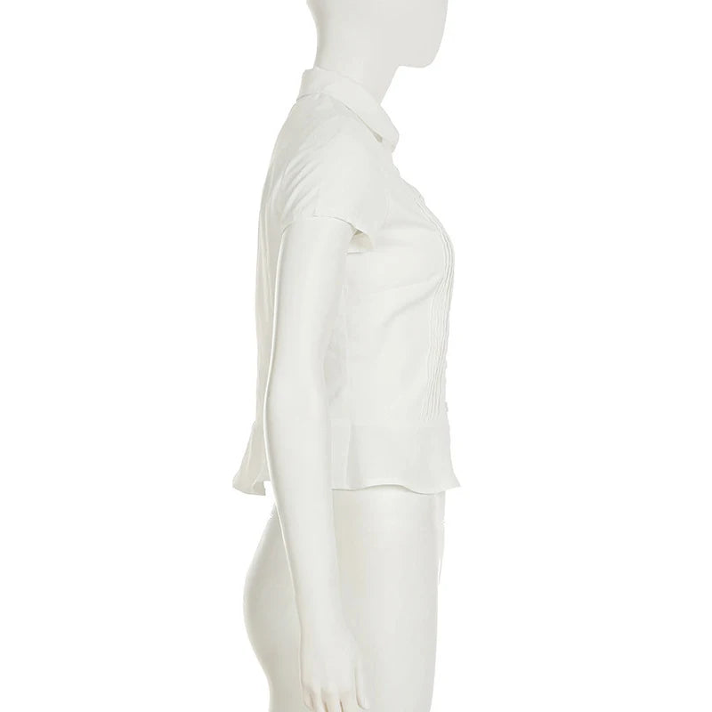 Chemisier Blanc d’Été Femme – Revers et Manches Courtes
