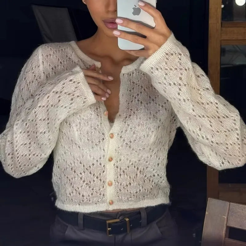 Cardigan tricoté à simple boutonnage pour femmes