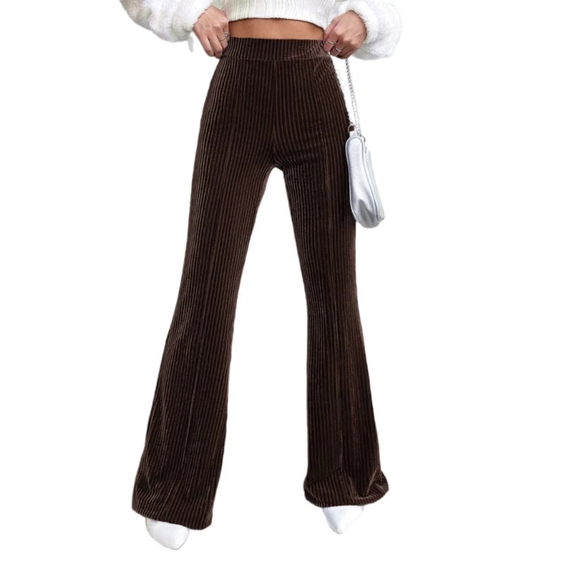 Pantalon évasé en velours côtelé taille haute pour femmes