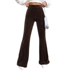Pantalon évasé en velours côtelé taille haute pour femmes
