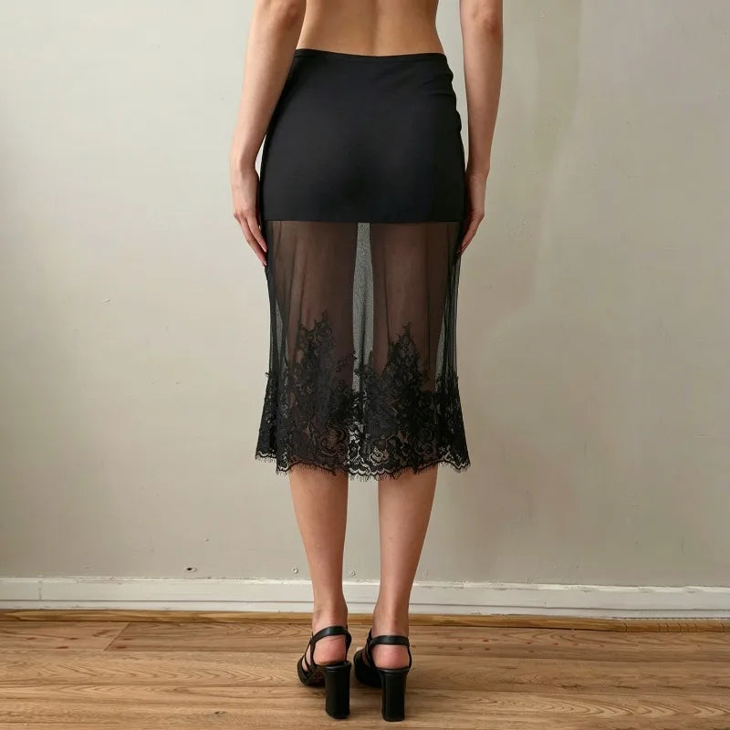 Jupe sexy en maille florale transparente pour femmes