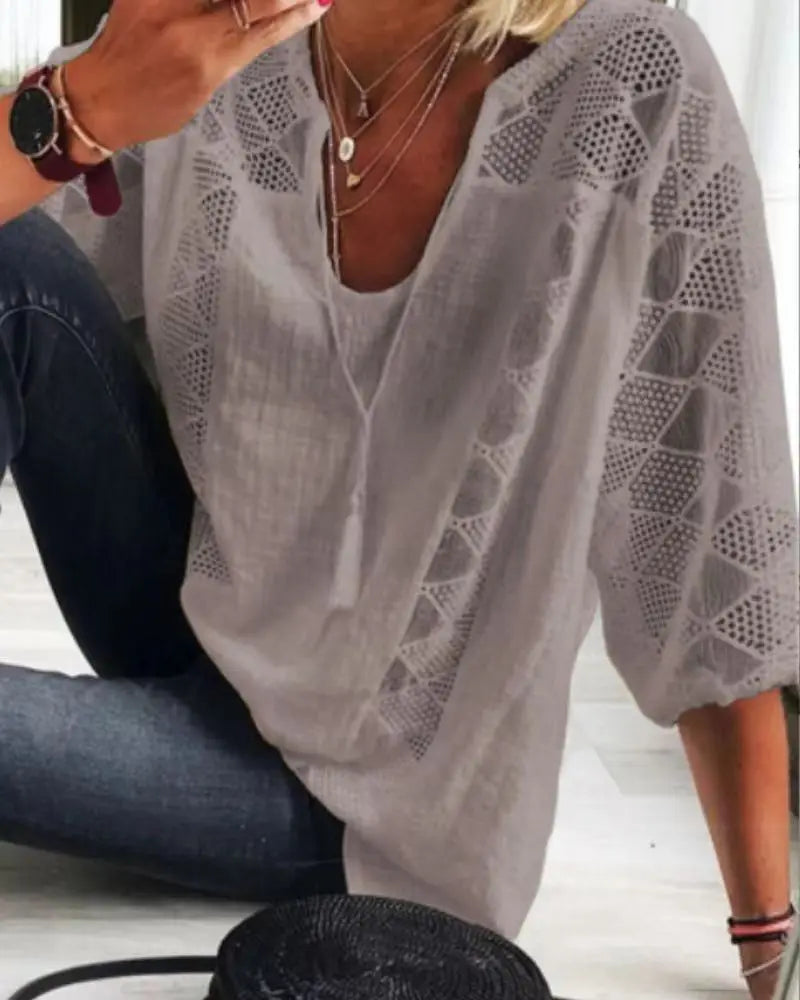 T-shirt à col U et manches trois-quarts pour femmes