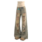 Jean en denim délavé et vieilli style rétro pour femmes