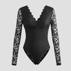 Body body transparent à manches longues et col en V pour femmes