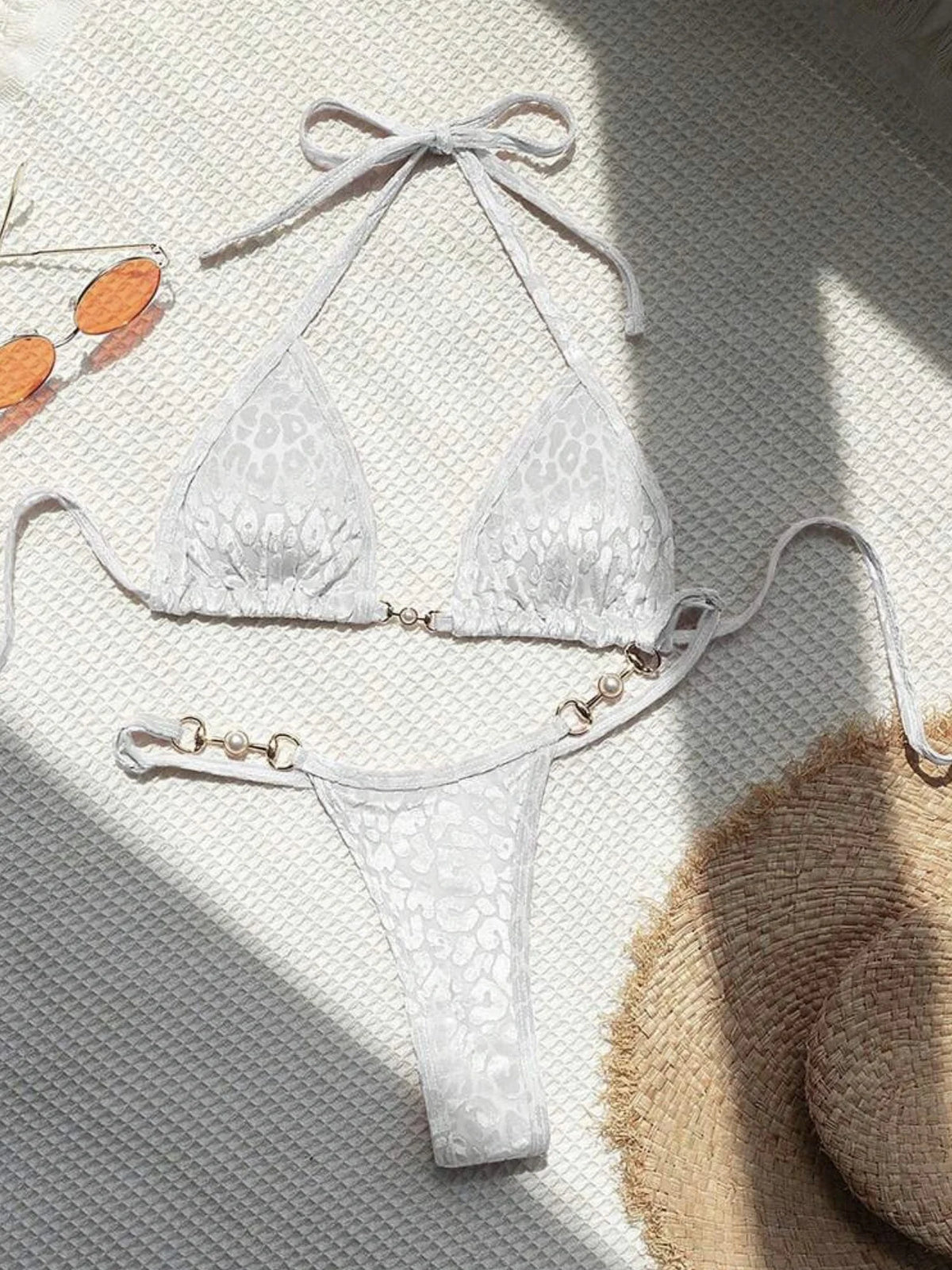 Maillot de Bain 2 Pièces Femme – Effet Cuir PU, Push-Up et String