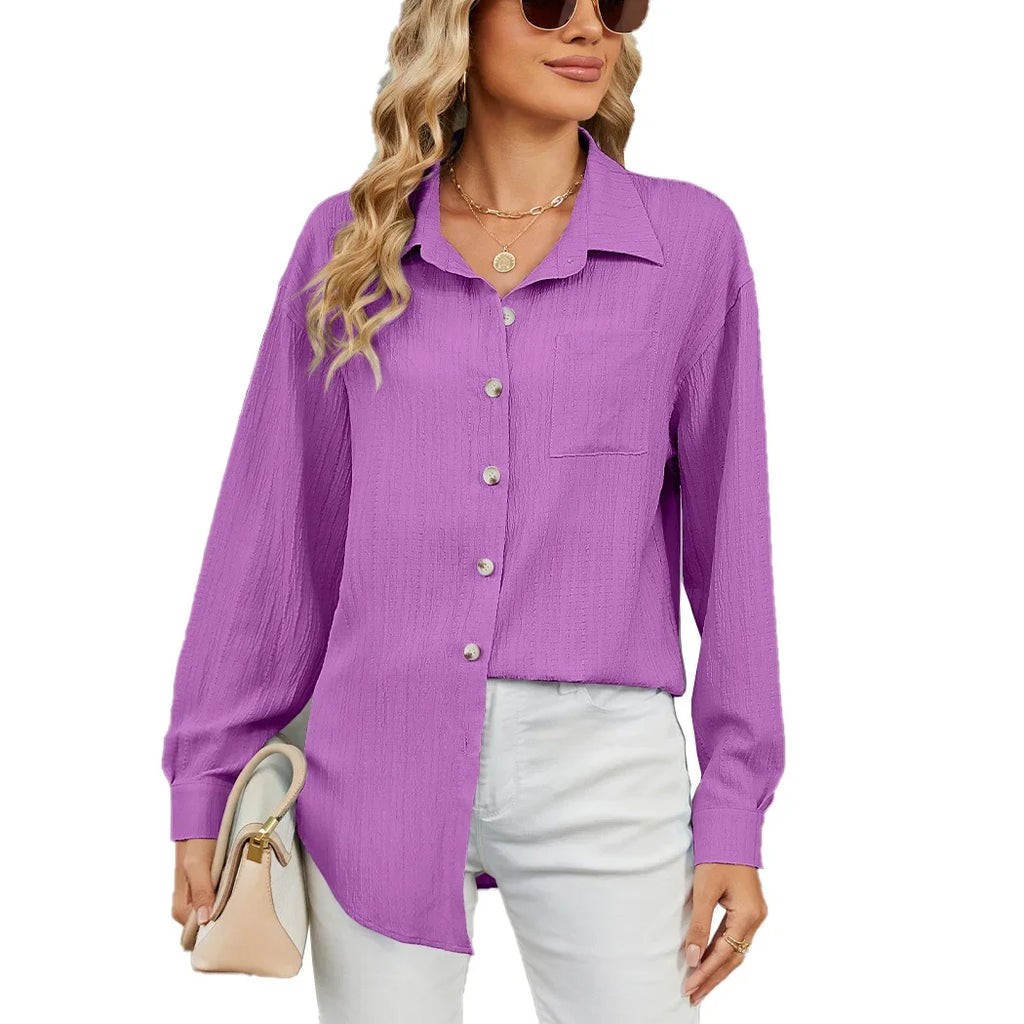 Chemise ample à manches longues et col uni pour femmes