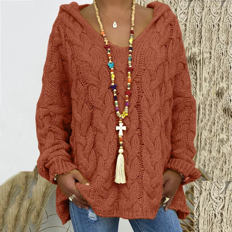 Pull torsadé tricoté de couleur pure pour femmes