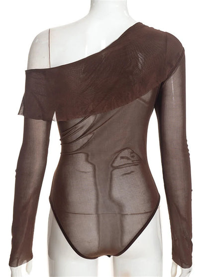 Body asymétrique en maille transparente à une épaule