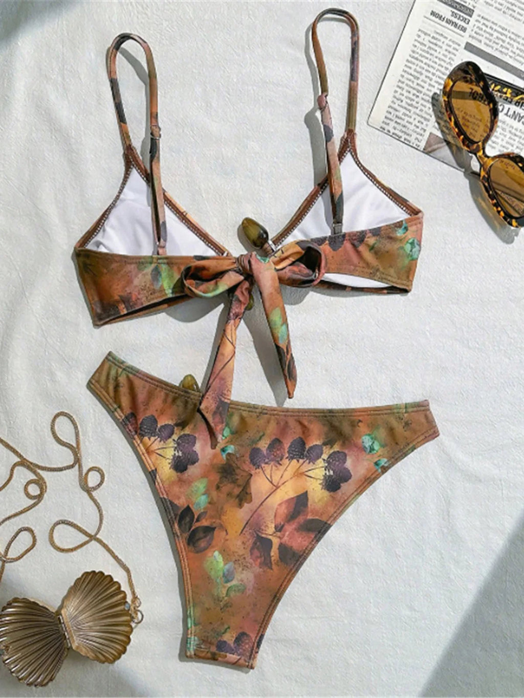 Maillot de bain deux pièces imprimé à coupe haute pour femmes
