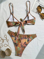 Maillot de bain deux pièces imprimé à coupe haute pour femmes