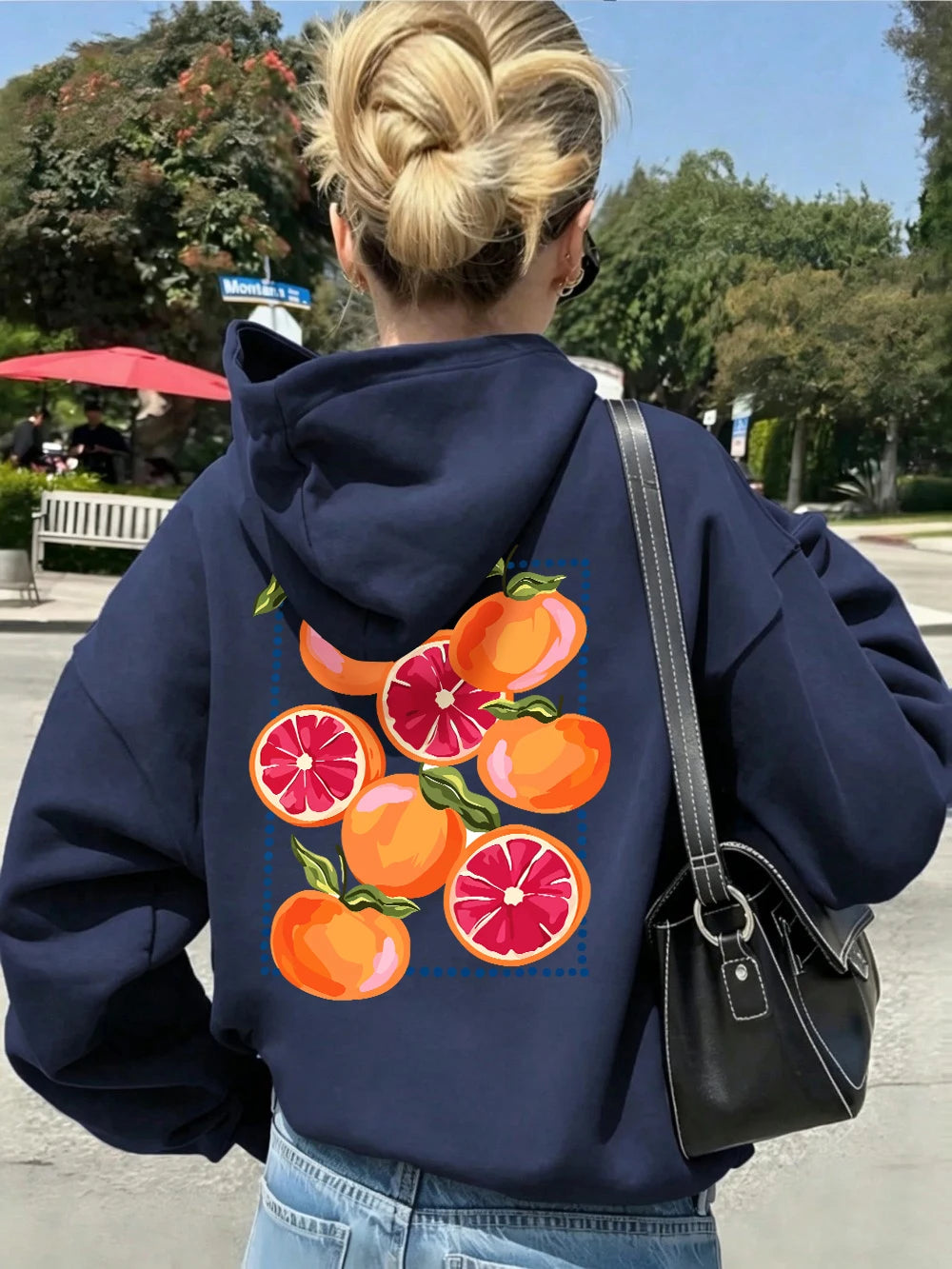 Sweat-shirt à capuche imprimé dessins animés Blood Orange pour femmes