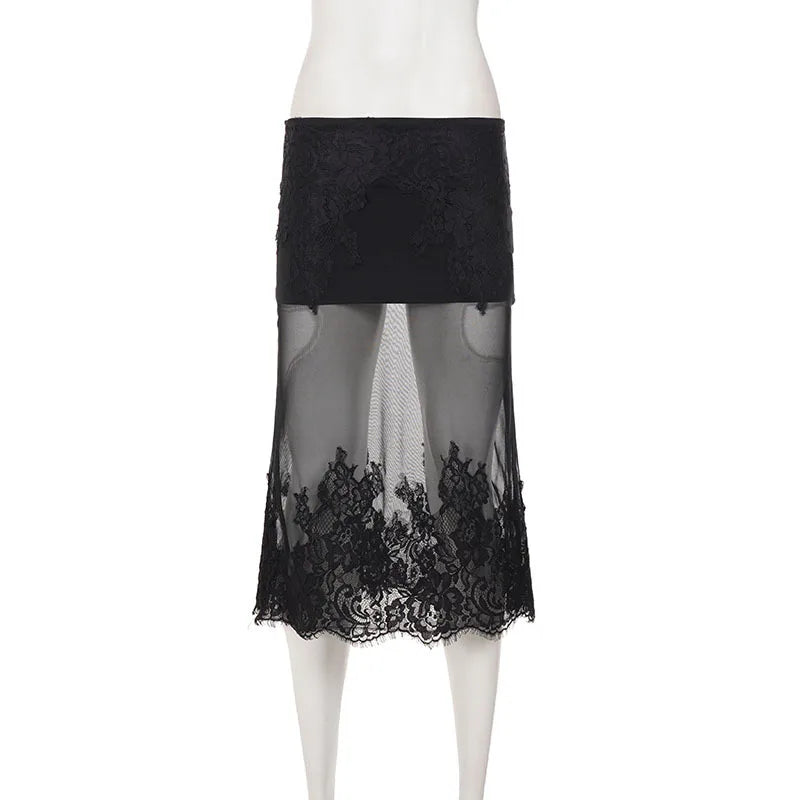 Jupe sexy en maille florale transparente pour femmes