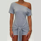 Robe mini sexy asymétrique à lacets pour femmes
