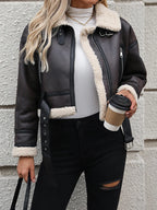 Veste en fourrure d'agneau en faux cuir pour femmes