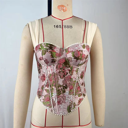 Top corset femme rétro à imprimé roses roses