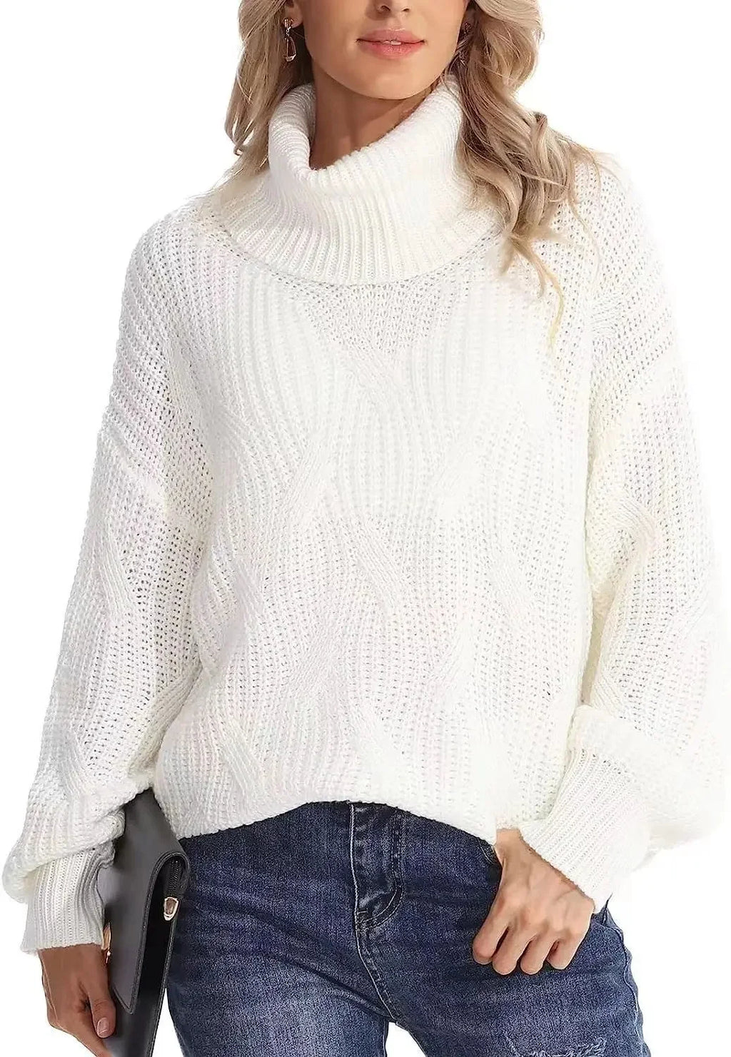 Pull polo ample à col roulé pour femmes