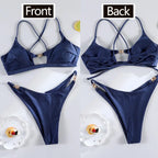 Maillot de bain deux pièces bikini uni Push-up pour femmes