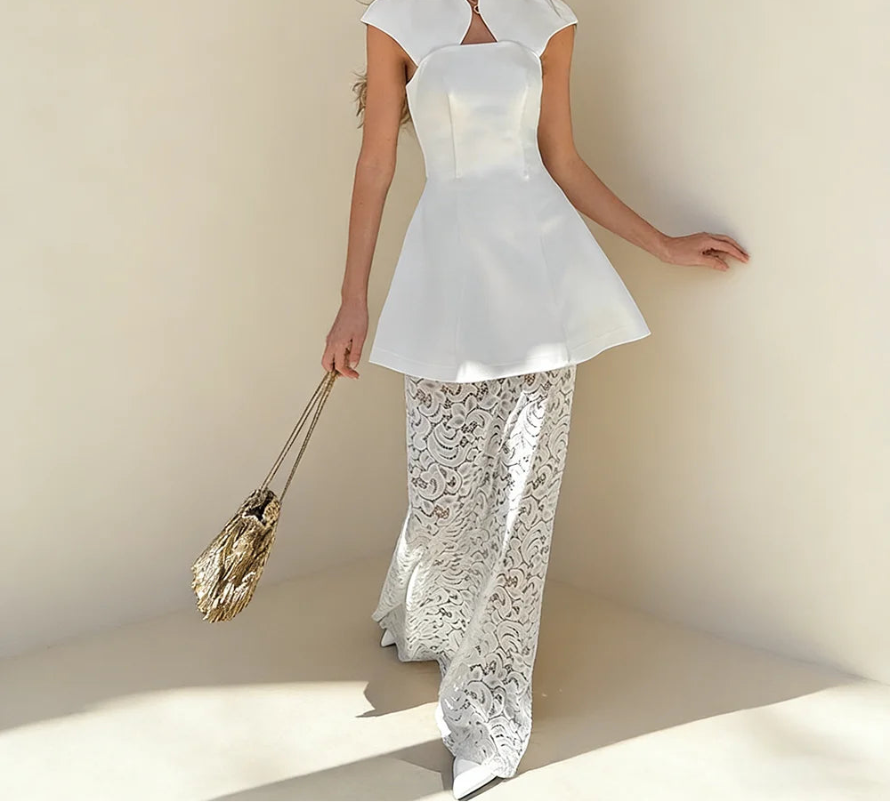 Ensemble 2 Pièces Blanc Femme – Dentelle