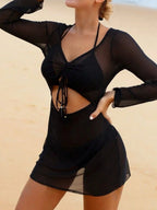 Ensemble de maillot de bain trois pièces avec robe à manches longues pour femmes