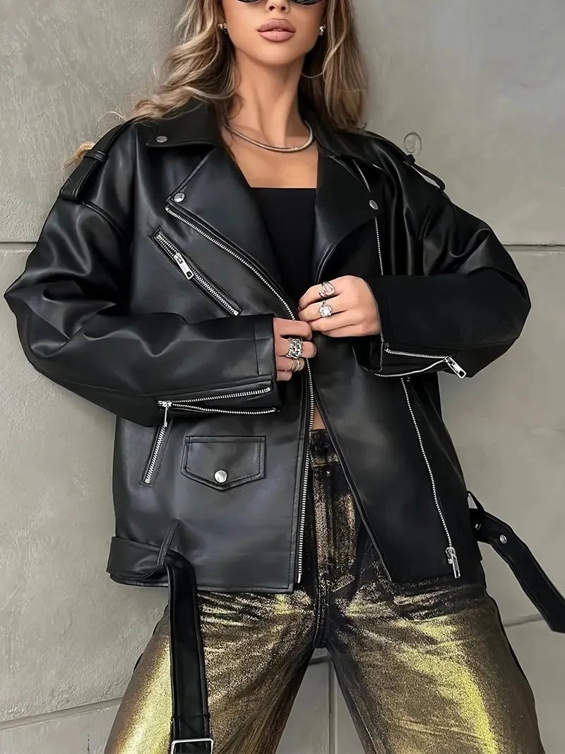 Veste en cuir PU pour femmes