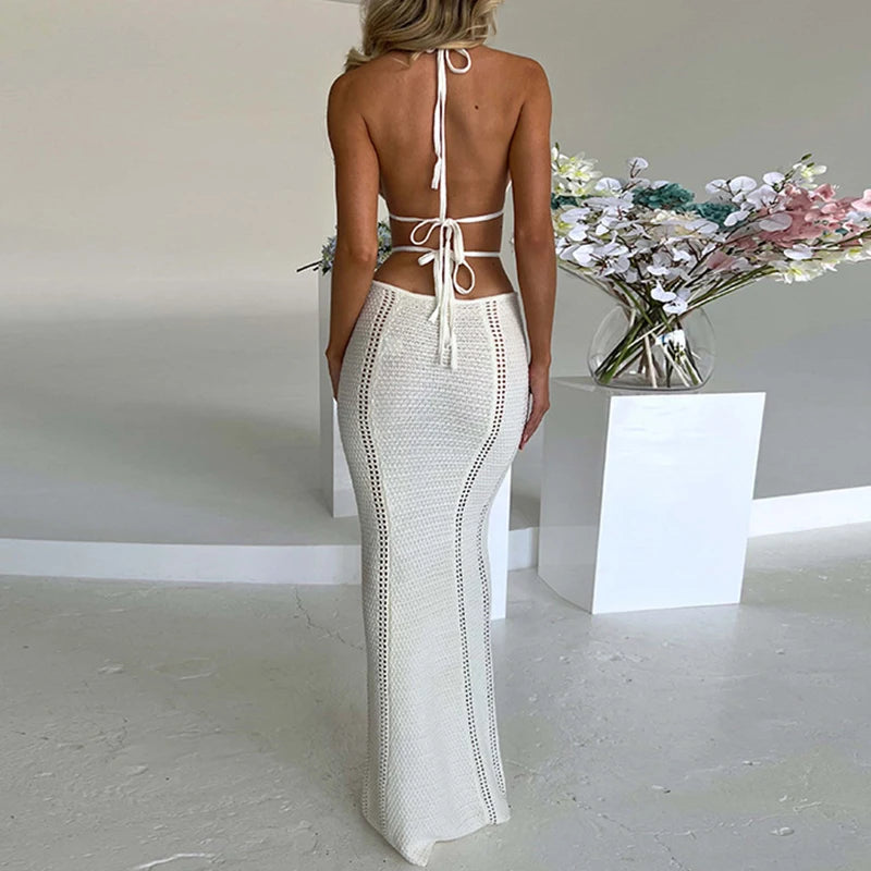 Robe de plage longue évider dos nu pour femmes