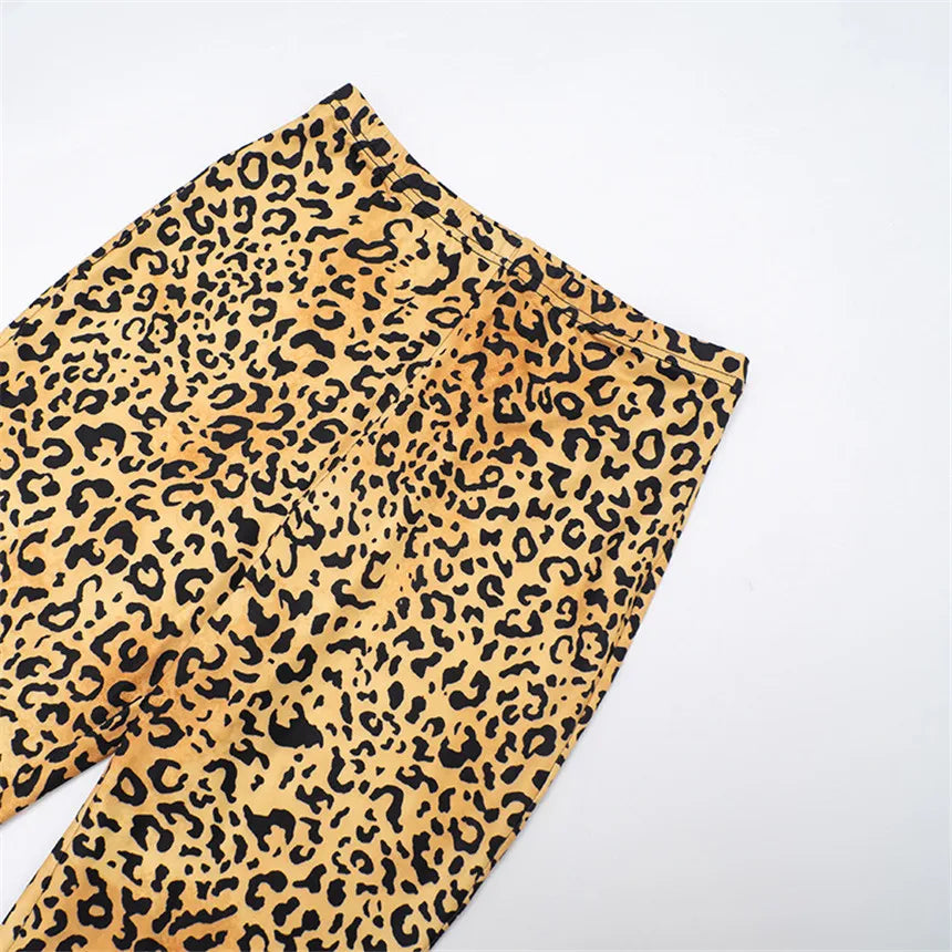 Ensemble 2 pièces imprimé léopard sauvage débardeur sans bretelles + Leggings assortis pour femmes