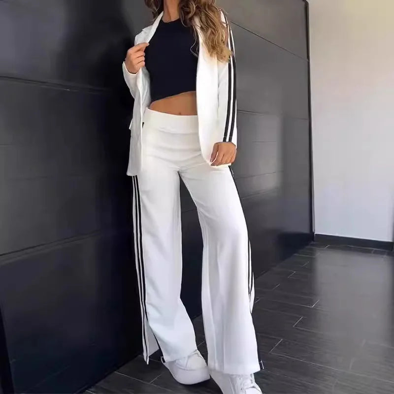 Ensemble 2 pièces pantalon à poches et blazer pour femmes