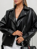 Veste ample noire en similicuir PU pour femmes