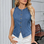 veste en jean sans manches  pour femmes