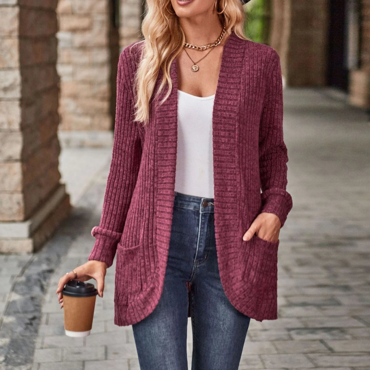 Gilet ample et uni pour femmes