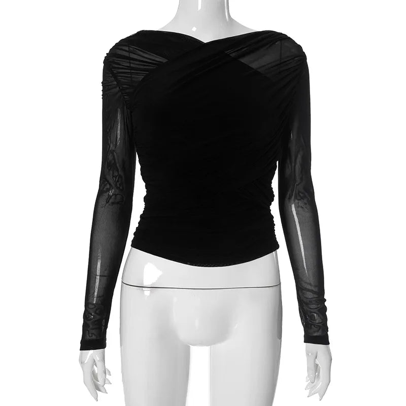 T-shirts transparent à manches longues pour femmes