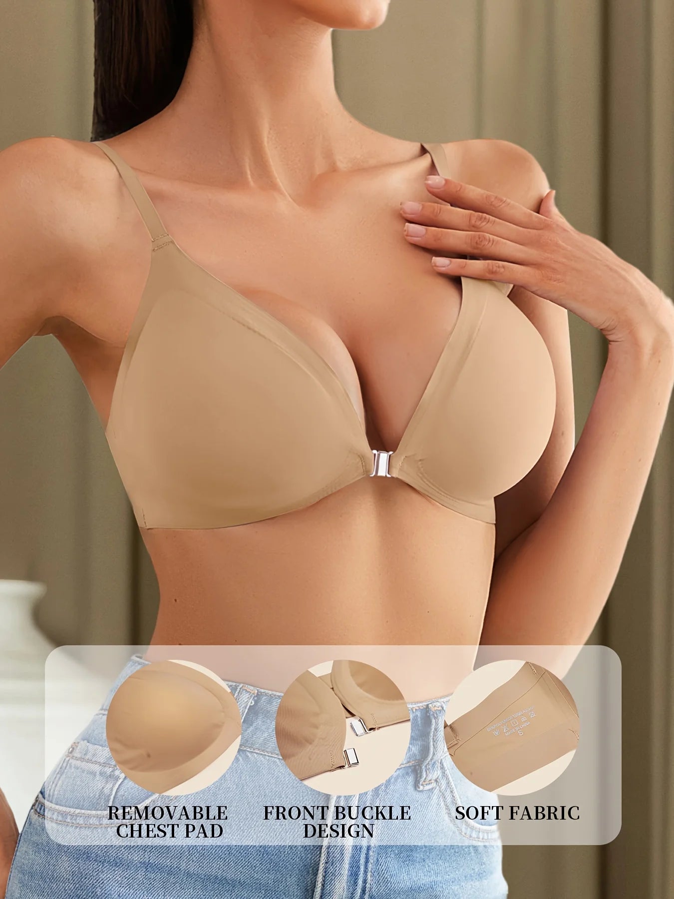 Soutien-gorge avec ouverture avant amovible goutte d'eau pour femmes