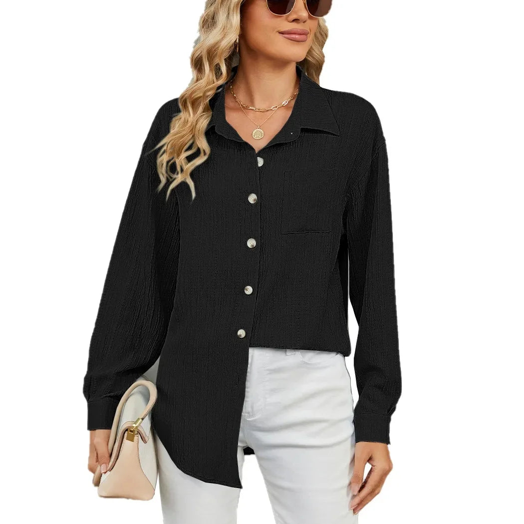 Chemise ample à manches longues et col uni pour femmes