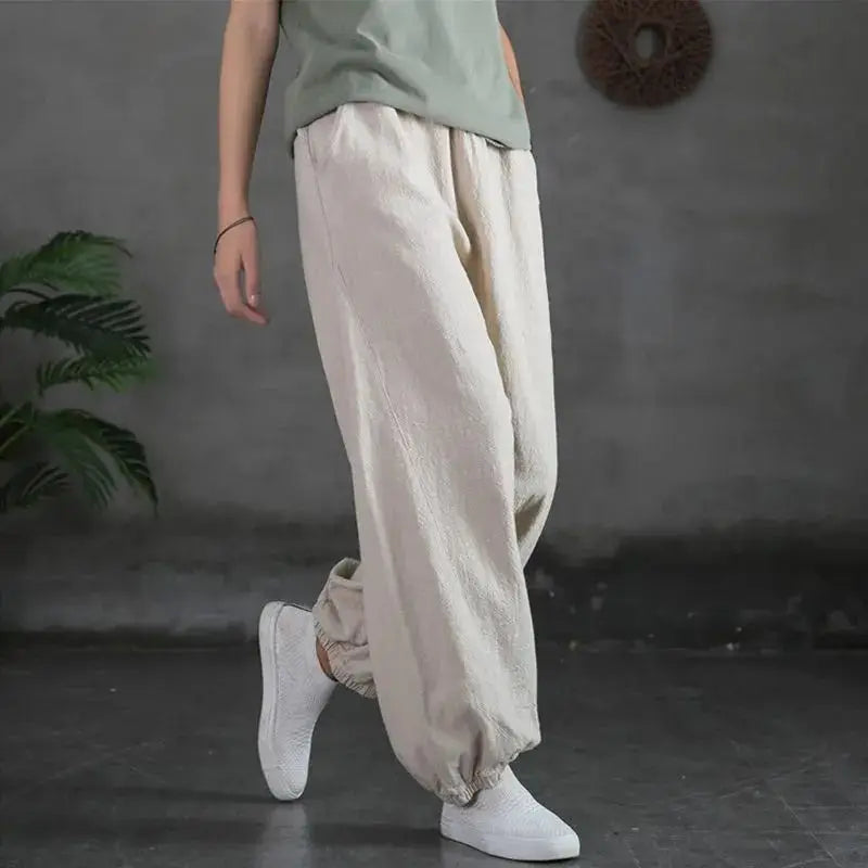 Pantalon en coton et lin pour femmes