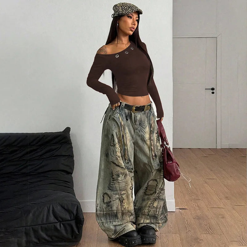 Haut Marron Asymétrique à Anneau – Détail Tendance