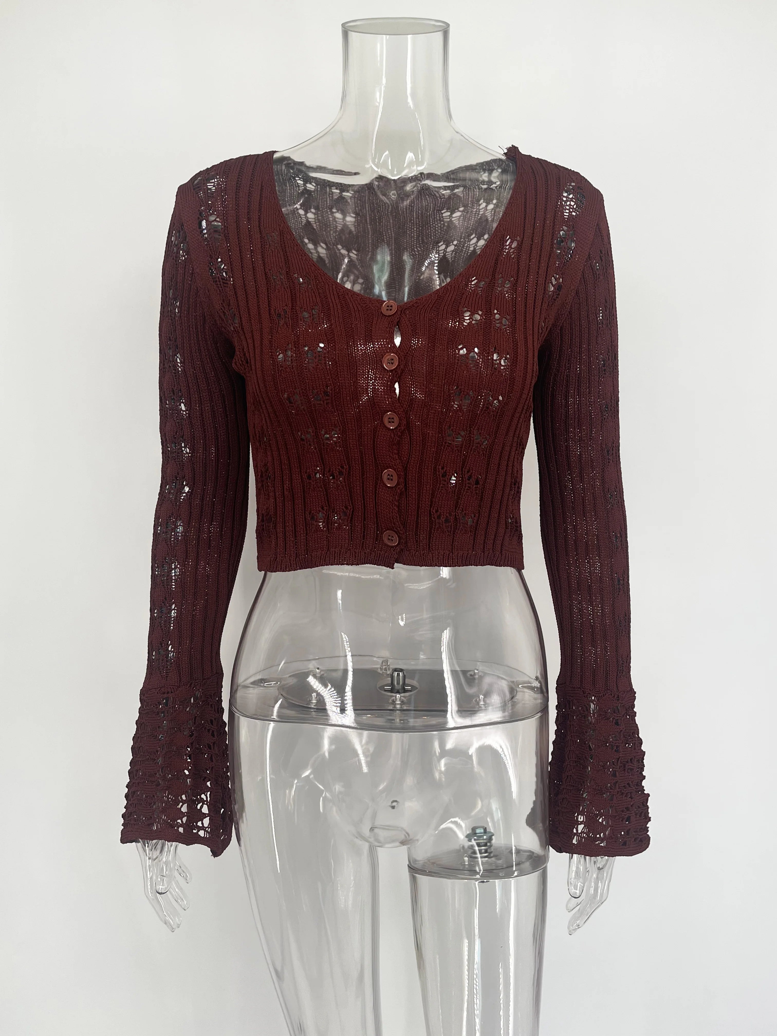 Cardigan tricoté ajouré pour femme