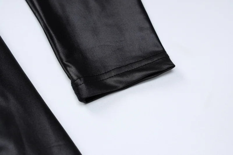 Robe moulante sexy en similicuir à plis pour femmes