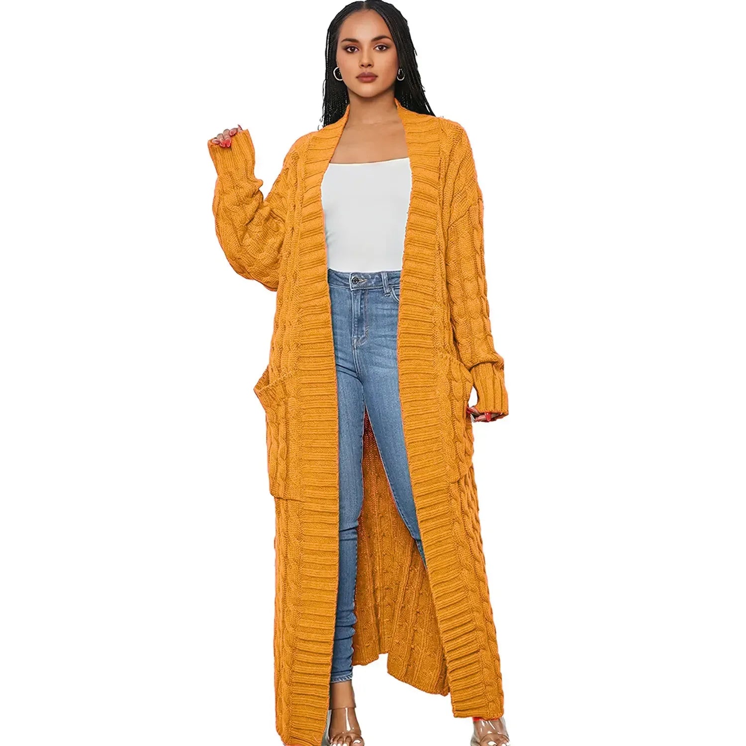 Cardigan long et torsadé pour femmes