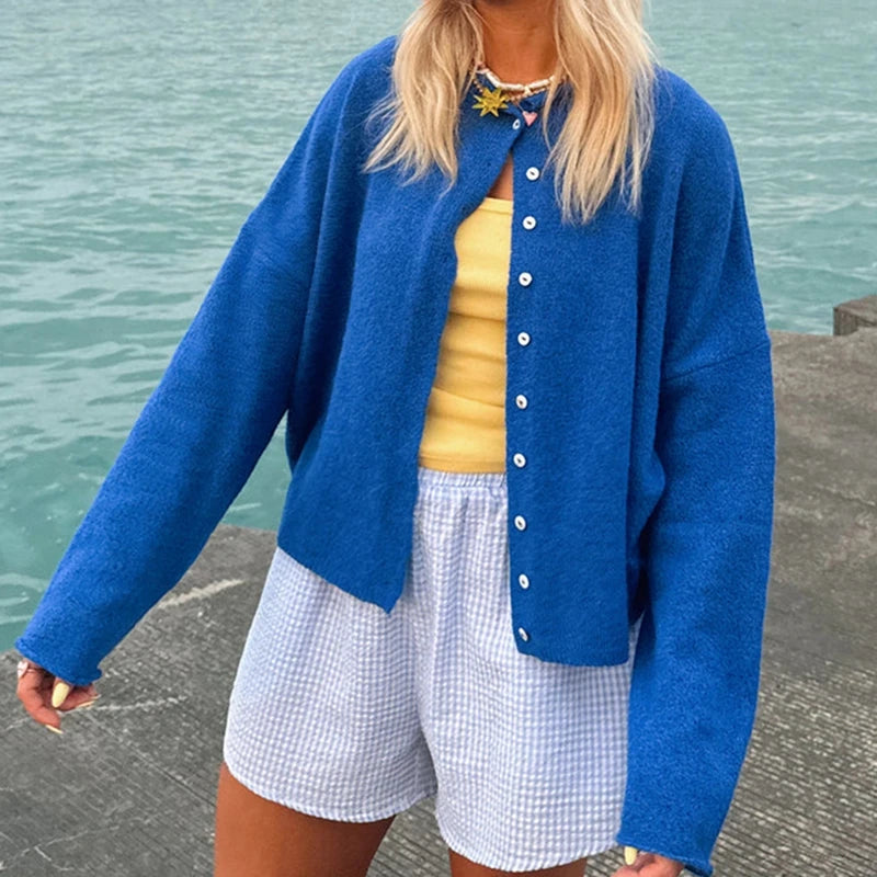 Pull à manches longues avec bouton sur le devant pour femmes