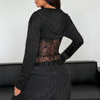 Veste à capuche en dentelle et fermeture éclair pour femmes