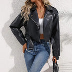 Veste courte en cuir PU pour femmes