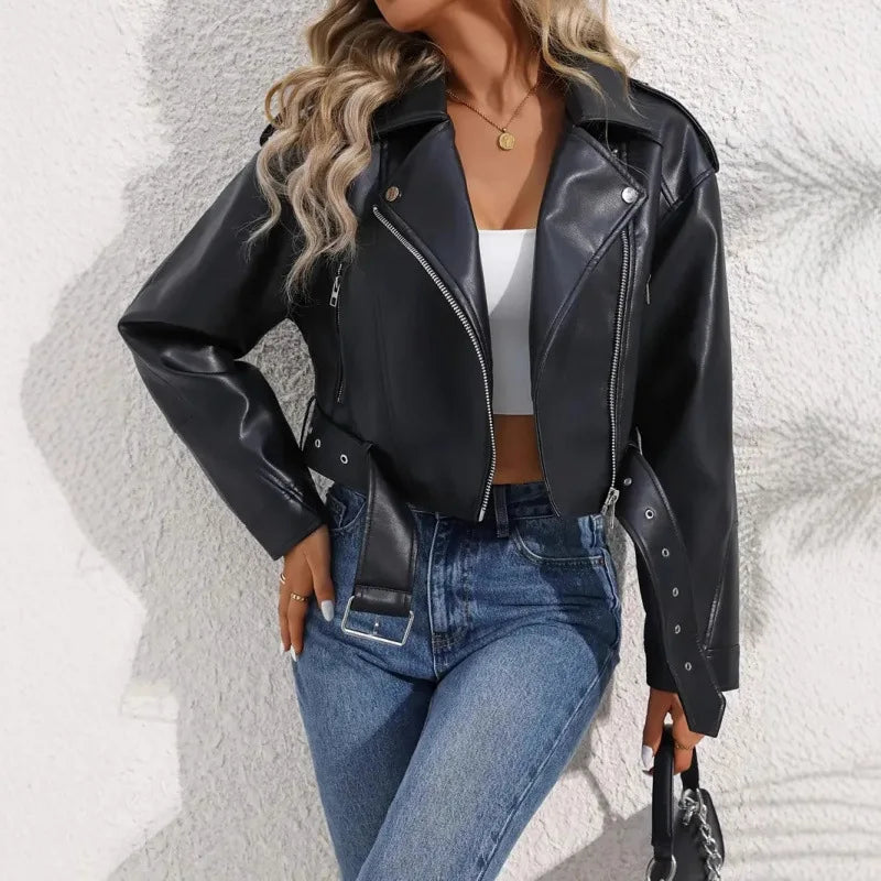 Veste courte en cuir PU pour femmes