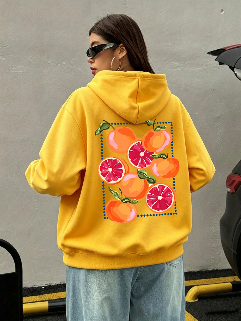 Sweat-shirt à capuche imprimé dessins animés Blood Orange pour femmes