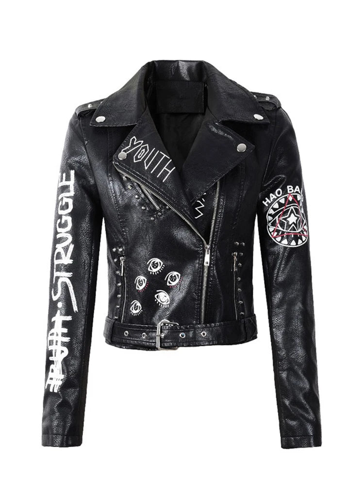 Veste courte en cuir Pu  pour femmes