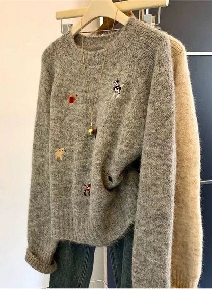 Pull Brodé Col Rond Femme – Maille Confortable
