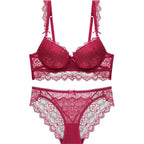 Ensemble soutien-gorge push-up en dentelle brodée et culotte pour femmes