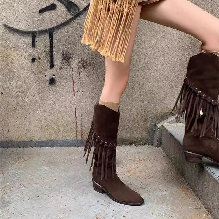 Bottes à bout pointu et talon épais pour femmes