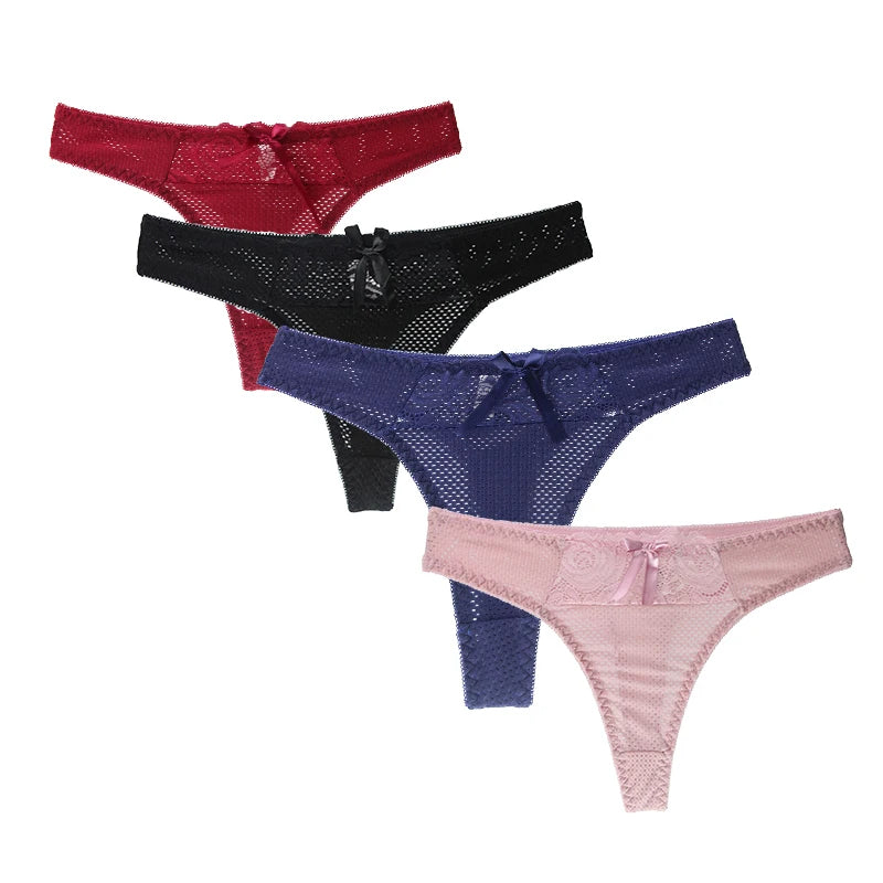 Lot de 4 strings sexy en soie glacée pour femmes