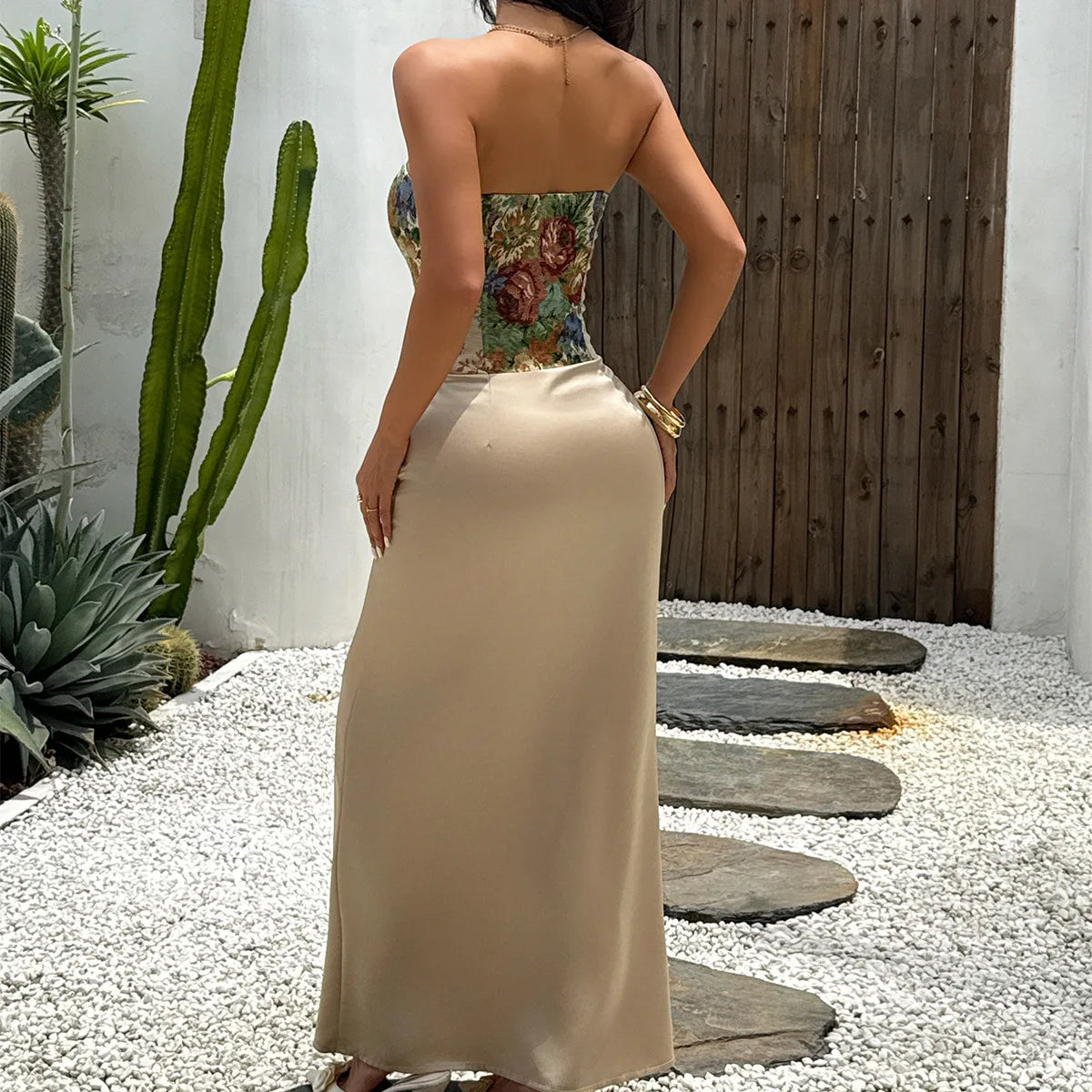 Robe Longue Femme – Satin Jacquard