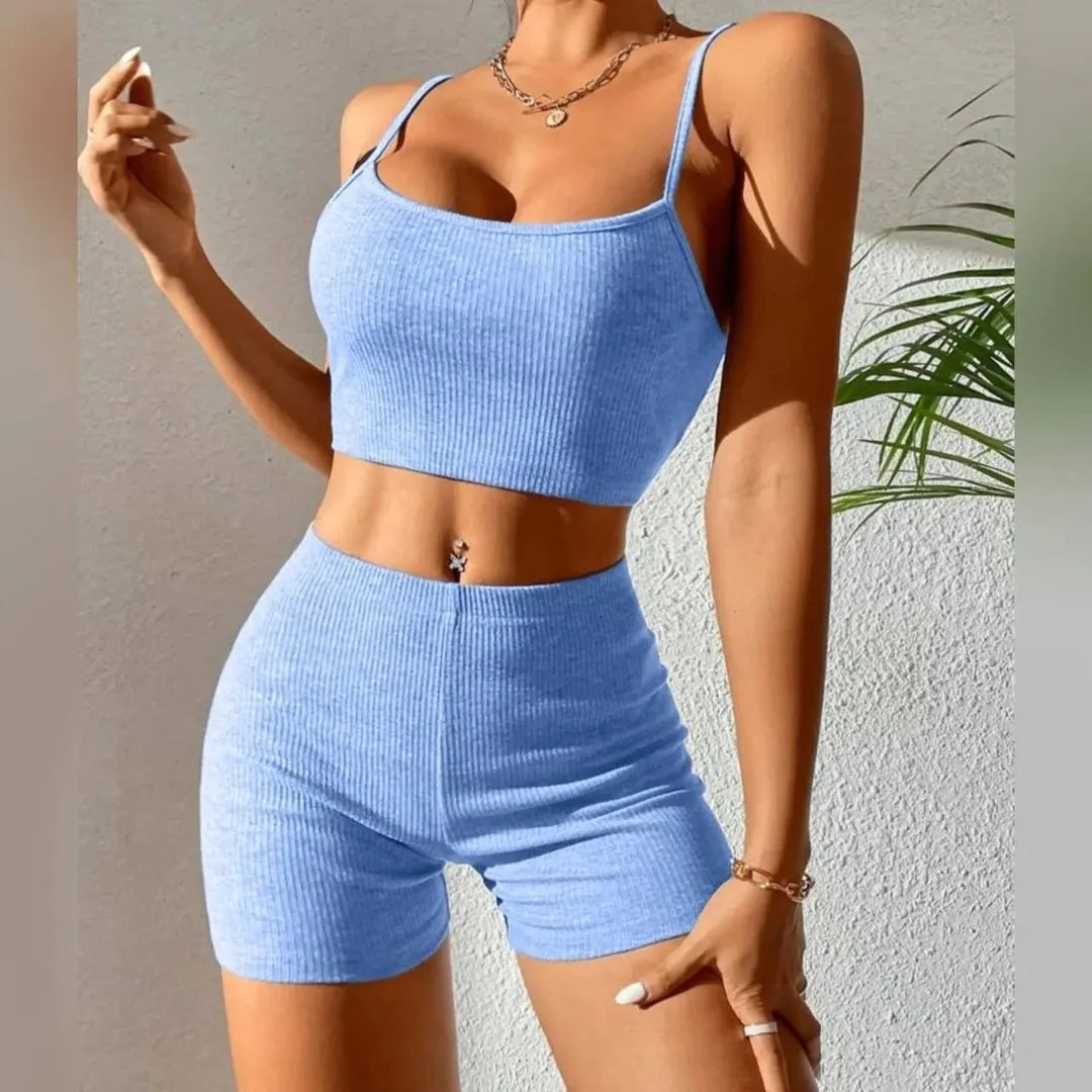 Ensembles deux pièces avec short slim décontracté mince pour femmes